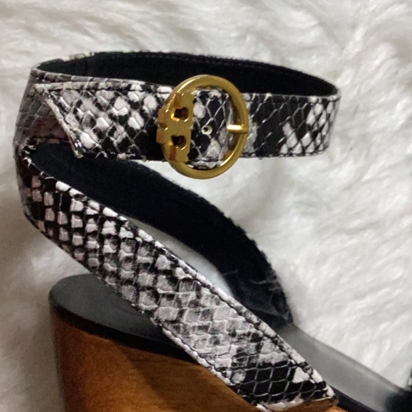 TORY BURCH LEATHER SNAKESKIN WOOD PLATFORM SZ 10 - Picture 8 of 16